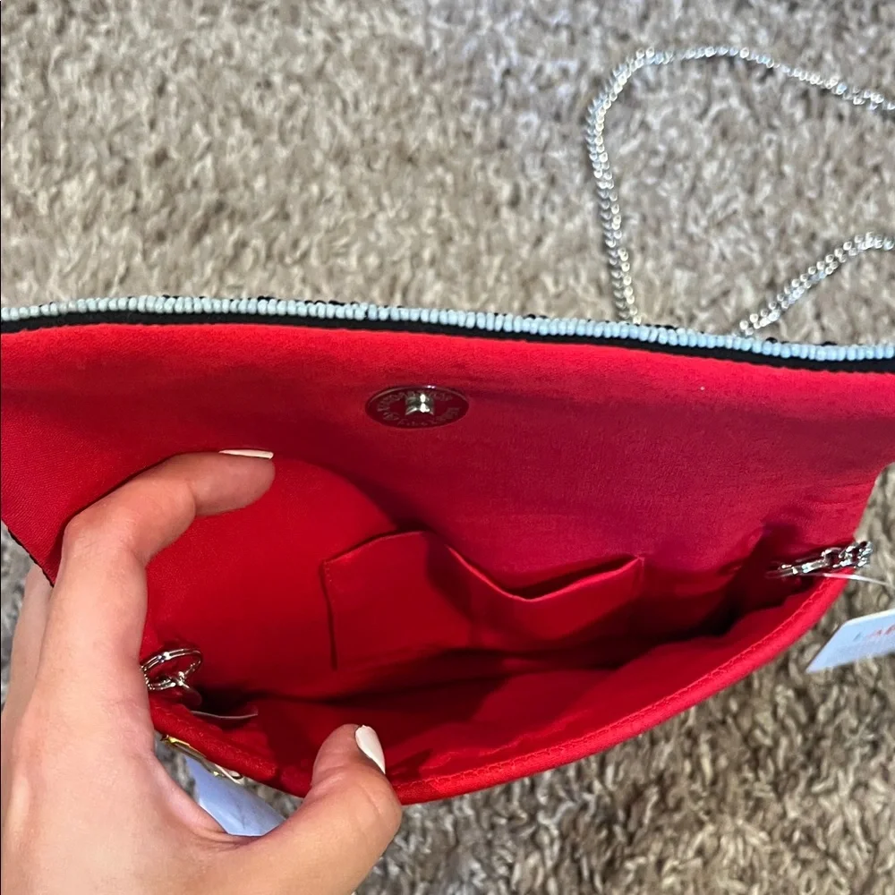 Georgia red and Black Beaded Crossbody Bag